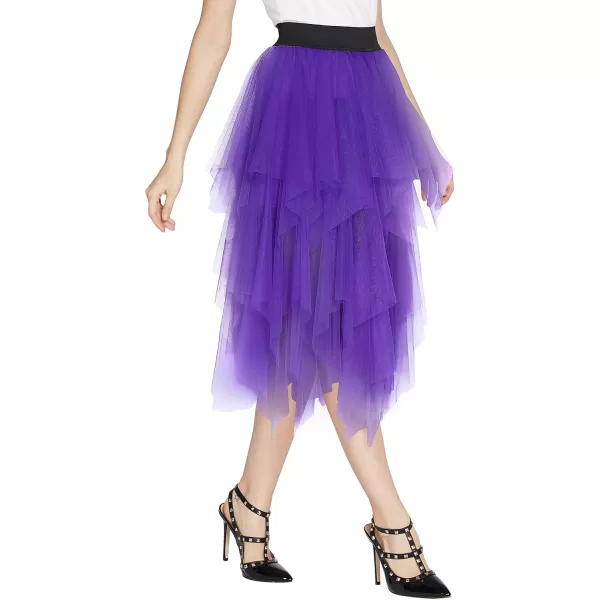 Urban CoCo Womens Sheer Tutu Skirt Tulle Mesh Layered Midi SkirtDeep Purple