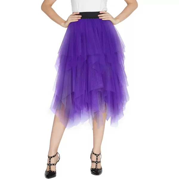 Urban CoCo Womens Sheer Tutu Skirt Tulle Mesh Layered Midi SkirtDeep Purple