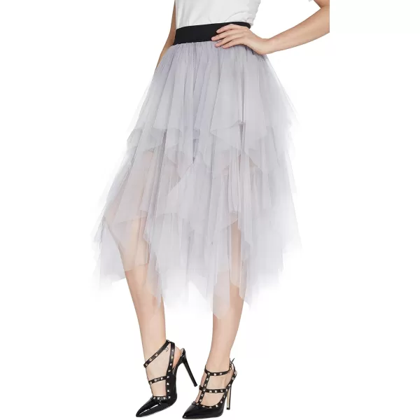 Urban CoCo Womens Sheer Tutu Skirt Tulle Mesh Layered Midi SkirtLight Gray