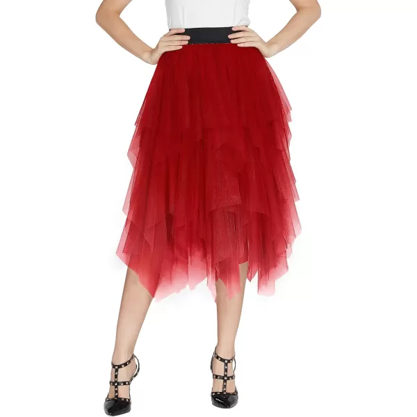 Urban CoCo Womens Sheer Tutu Skirt Tulle Mesh Layered Midi SkirtRed