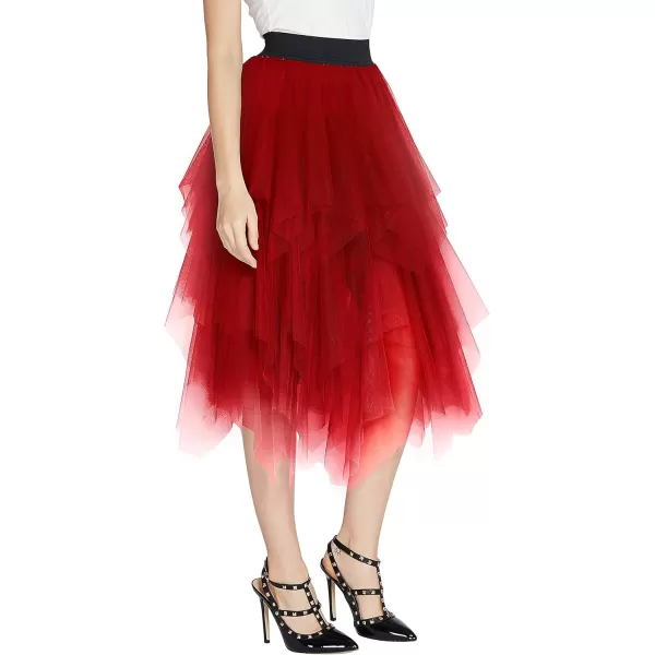 Urban CoCo Womens Sheer Tutu Skirt Tulle Mesh Layered Midi SkirtRed