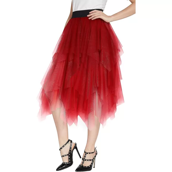 Urban CoCo Womens Sheer Tutu Skirt Tulle Mesh Layered Midi SkirtRed