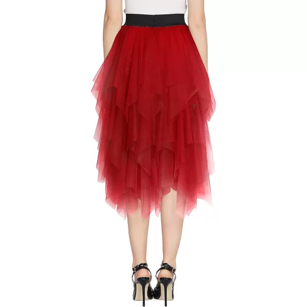 Urban CoCo Womens Sheer Tutu Skirt Tulle Mesh Layered Midi SkirtRed