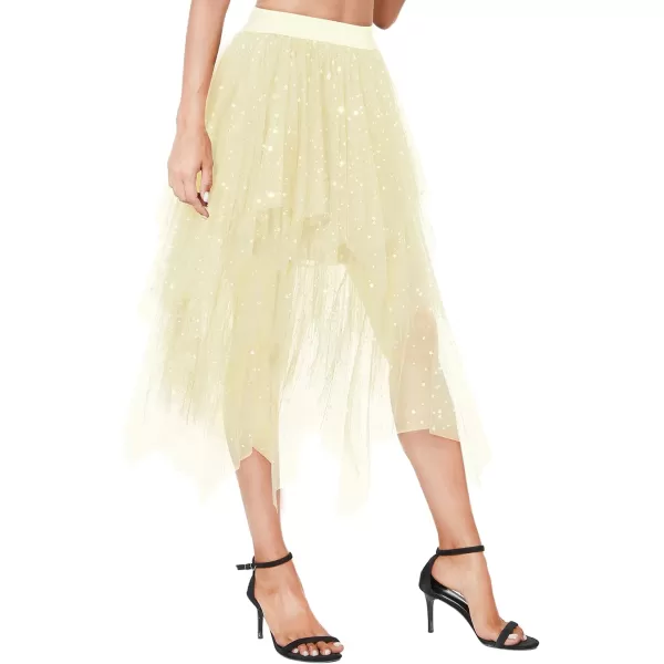Urban CoCo Womens Sheer Tutu Skirt Tulle Mesh Layered Midi SkirtSeries 2beige