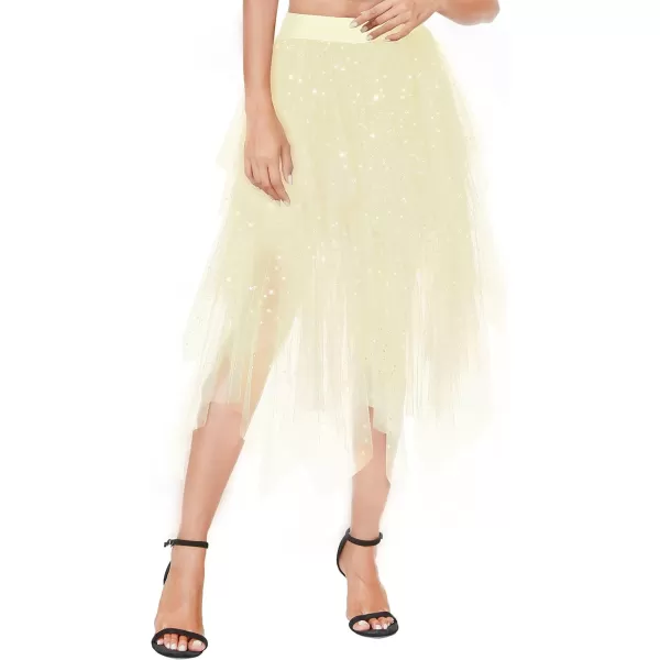 Urban CoCo Womens Sheer Tutu Skirt Tulle Mesh Layered Midi SkirtSeries 2beige