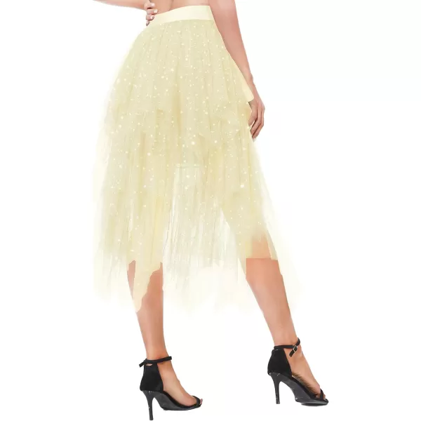 Urban CoCo Womens Sheer Tutu Skirt Tulle Mesh Layered Midi SkirtSeries 2beige