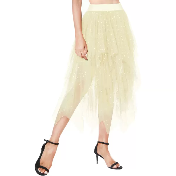 Urban CoCo Womens Sheer Tutu Skirt Tulle Mesh Layered Midi SkirtSeries 2beige
