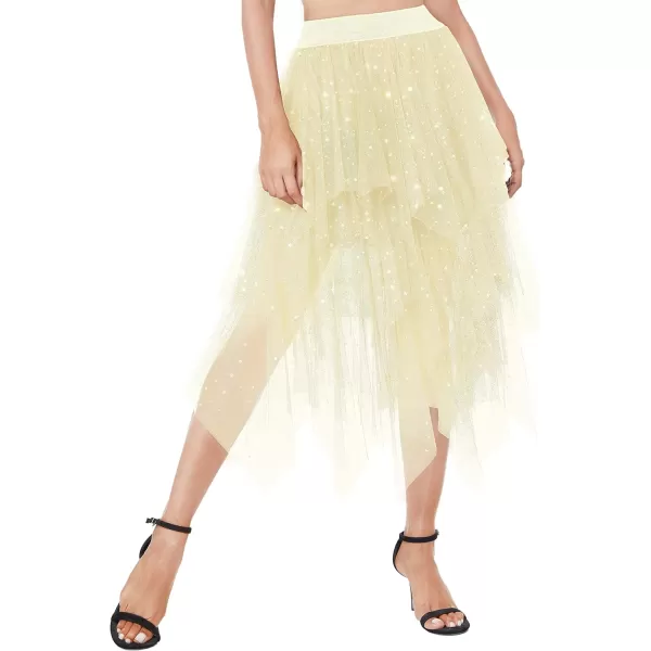 Urban CoCo Womens Sheer Tutu Skirt Tulle Mesh Layered Midi SkirtSeries 2beige