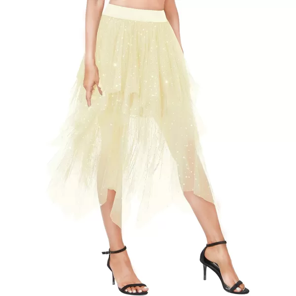 Urban CoCo Womens Sheer Tutu Skirt Tulle Mesh Layered Midi SkirtSeries 2beige