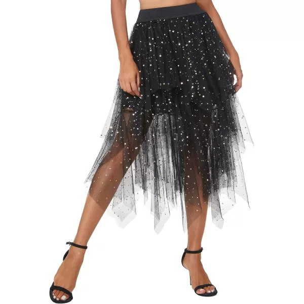 Urban CoCo Womens Sheer Tutu Skirt Tulle Mesh Layered Midi SkirtSeries 2black
