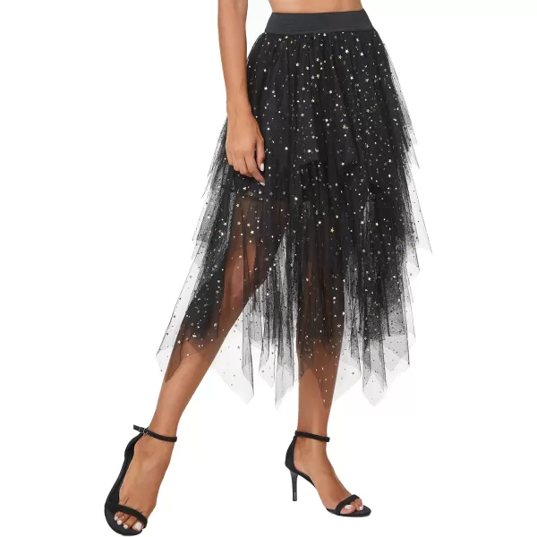 Urban CoCo Womens Sheer Tutu Skirt Tulle Mesh Layered Midi SkirtSeries 2black