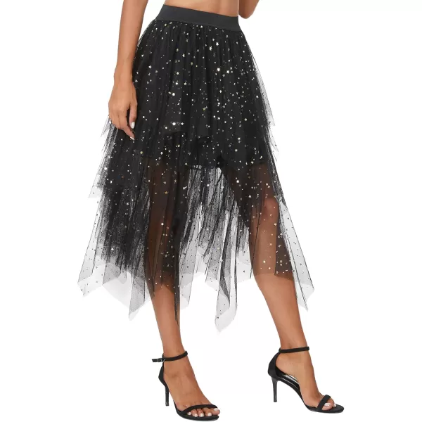 Urban CoCo Womens Sheer Tutu Skirt Tulle Mesh Layered Midi SkirtSeries 2black