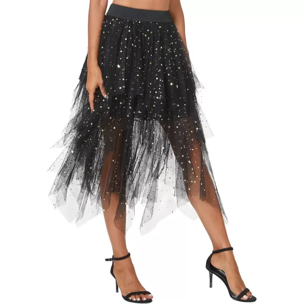 Urban CoCo Womens Sheer Tutu Skirt Tulle Mesh Layered Midi SkirtSeries 2black