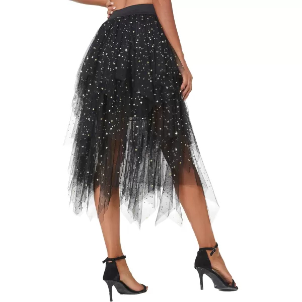 Urban CoCo Womens Sheer Tutu Skirt Tulle Mesh Layered Midi SkirtSeries 2black