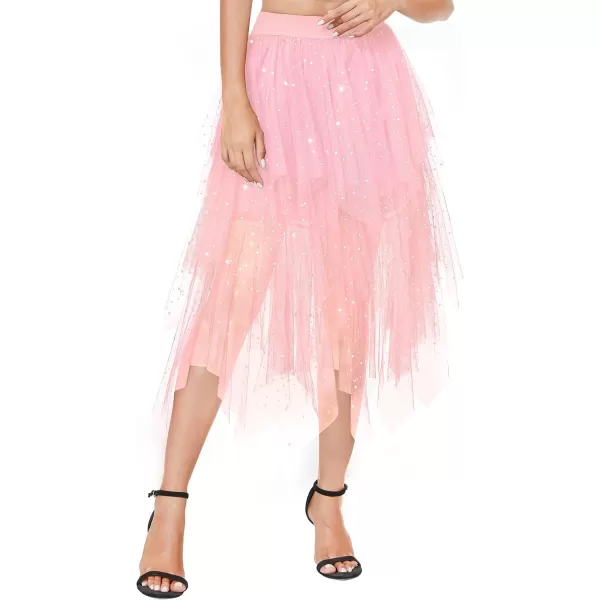 Urban CoCo Womens Sheer Tutu Skirt Tulle Mesh Layered Midi SkirtSeries 2pink