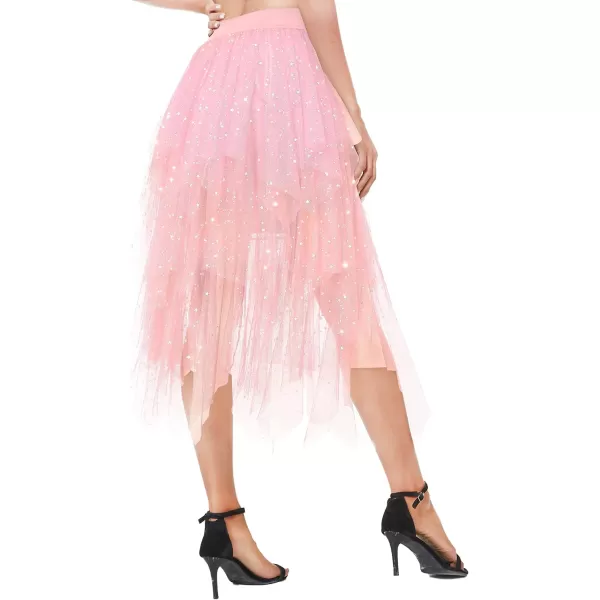 Urban CoCo Womens Sheer Tutu Skirt Tulle Mesh Layered Midi SkirtSeries 2pink