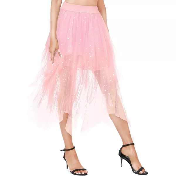 Urban CoCo Womens Sheer Tutu Skirt Tulle Mesh Layered Midi SkirtSeries 2pink