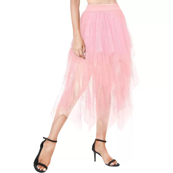 Urban CoCo Womens Sheer Tutu Skirt Tulle Mesh Layered Midi SkirtSeries 2pink