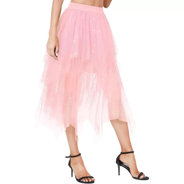 Urban CoCo Womens Sheer Tutu Skirt Tulle Mesh Layered Midi SkirtSeries 2pink
