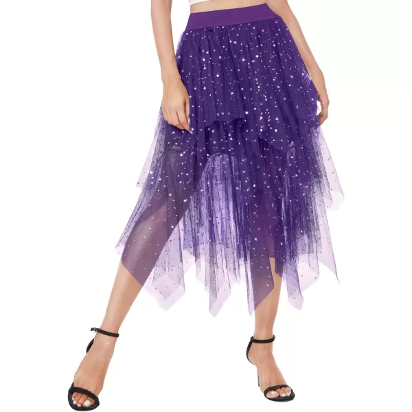 Urban CoCo Womens Sheer Tutu Skirt Tulle Mesh Layered Midi SkirtSeries 2purple