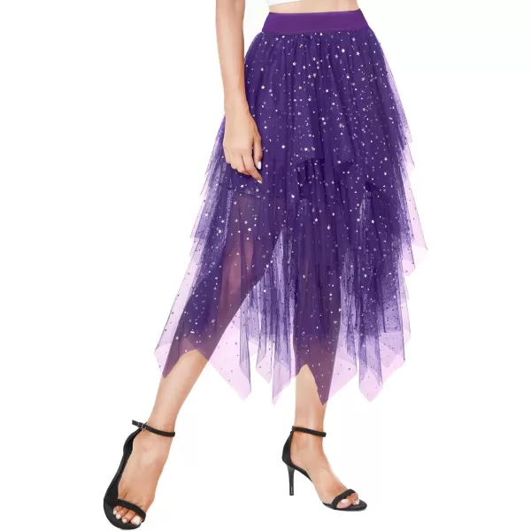 Urban CoCo Womens Sheer Tutu Skirt Tulle Mesh Layered Midi SkirtSeries 2purple