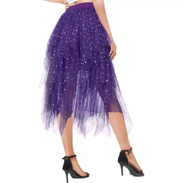 Urban CoCo Womens Sheer Tutu Skirt Tulle Mesh Layered Midi SkirtSeries 2purple
