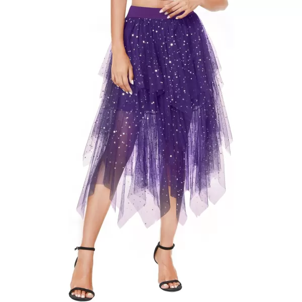 Urban CoCo Womens Sheer Tutu Skirt Tulle Mesh Layered Midi SkirtSeries 2purple