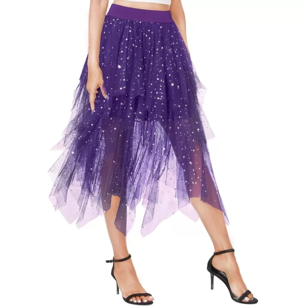Urban CoCo Womens Sheer Tutu Skirt Tulle Mesh Layered Midi SkirtSeries 2purple