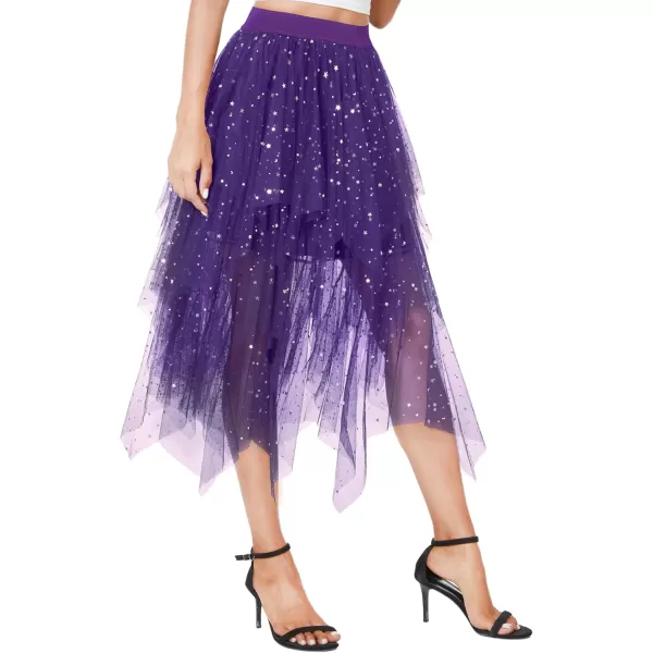Urban CoCo Womens Sheer Tutu Skirt Tulle Mesh Layered Midi SkirtSeries 2purple