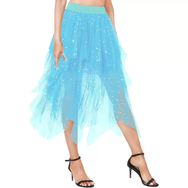 Urban CoCo Womens Sheer Tutu Skirt Tulle Mesh Layered Midi SkirtSeries 2sky Blue
