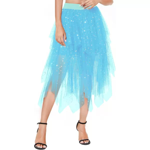 Urban CoCo Womens Sheer Tutu Skirt Tulle Mesh Layered Midi SkirtSeries 2sky Blue