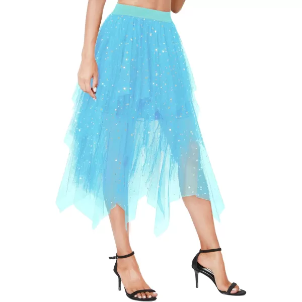 Urban CoCo Womens Sheer Tutu Skirt Tulle Mesh Layered Midi SkirtSeries 2sky Blue