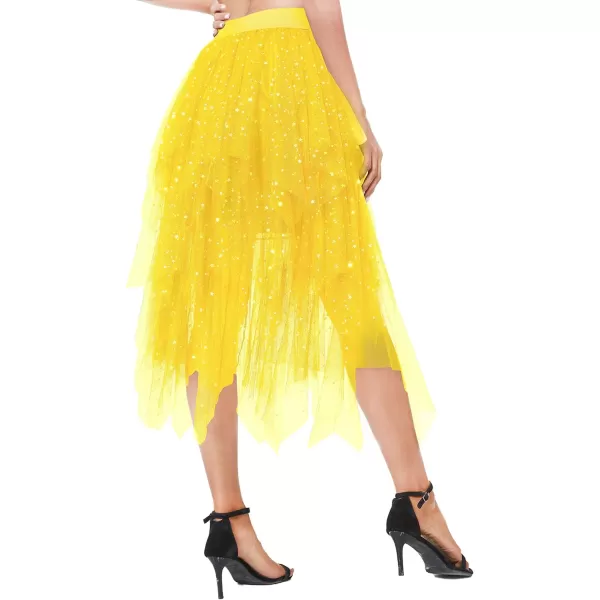 Urban CoCo Womens Sheer Tutu Skirt Tulle Mesh Layered Midi SkirtSeries 2yellow