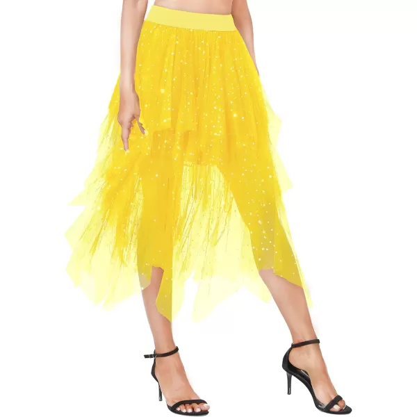 Urban CoCo Womens Sheer Tutu Skirt Tulle Mesh Layered Midi SkirtSeries 2yellow