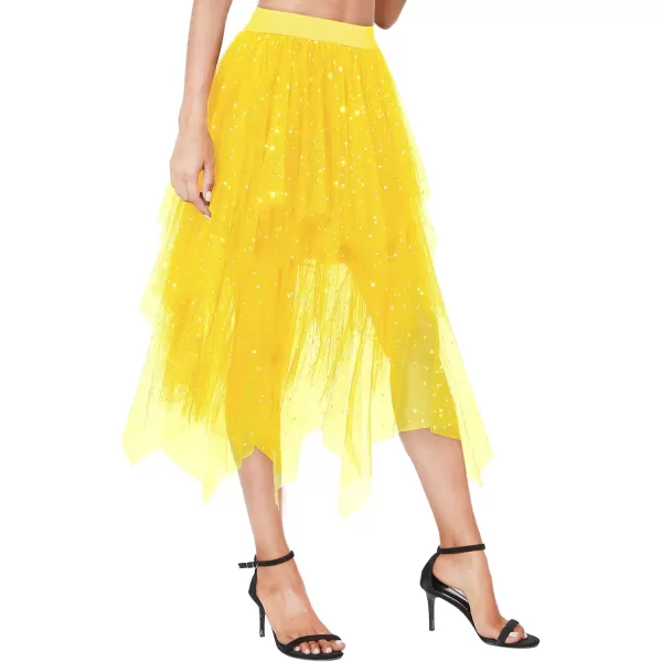 Urban CoCo Womens Sheer Tutu Skirt Tulle Mesh Layered Midi SkirtSeries 2yellow