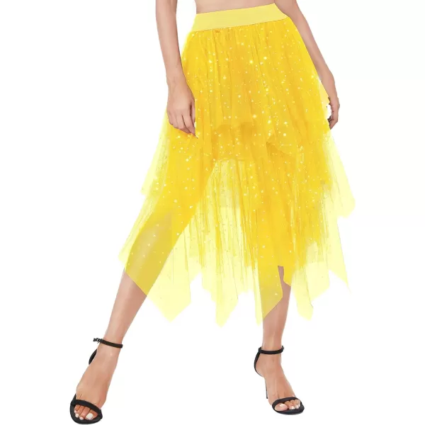 Urban CoCo Womens Sheer Tutu Skirt Tulle Mesh Layered Midi SkirtSeries 2yellow