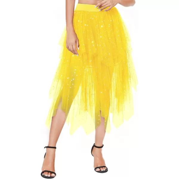 Urban CoCo Womens Sheer Tutu Skirt Tulle Mesh Layered Midi SkirtSeries 2yellow