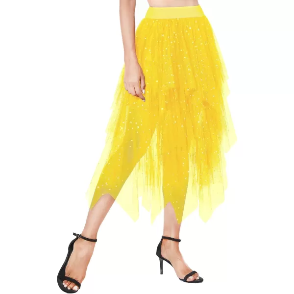 Urban CoCo Womens Sheer Tutu Skirt Tulle Mesh Layered Midi SkirtSeries 2yellow