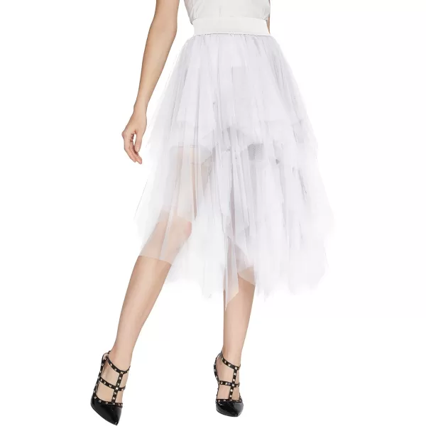 Urban CoCo Womens Sheer Tutu Skirt Tulle Mesh Layered Midi SkirtWhite2