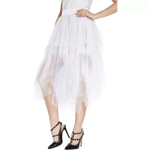 Urban CoCo Womens Sheer Tutu Skirt Tulle Mesh Layered Midi SkirtWhite2