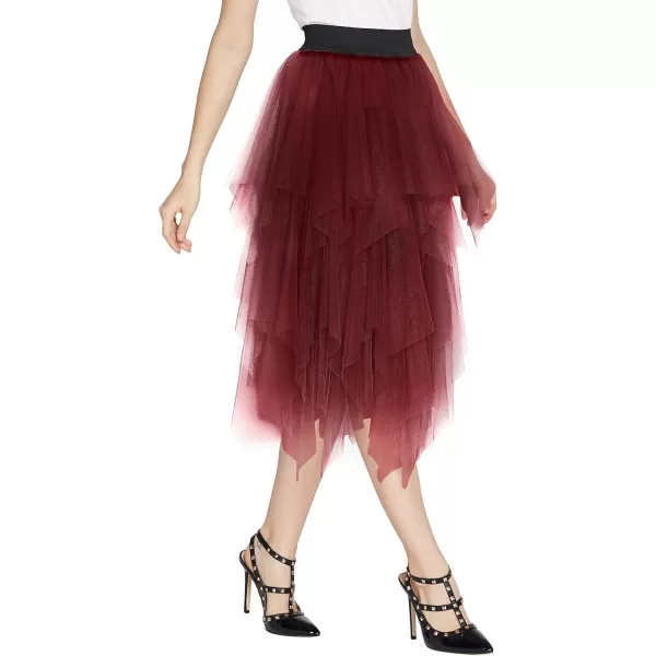 Urban CoCo Womens Sheer Tutu Skirt Tulle Mesh Layered Midi SkirtWine Red