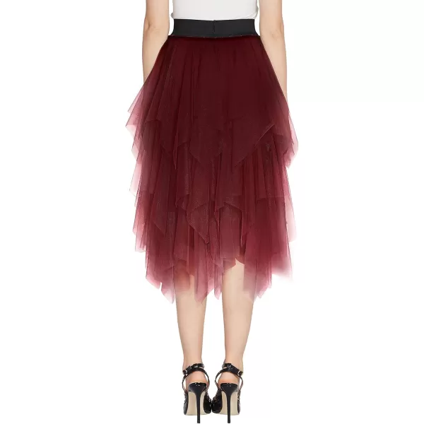 Urban CoCo Womens Sheer Tutu Skirt Tulle Mesh Layered Midi SkirtWine Red