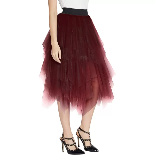 Urban CoCo Womens Sheer Tutu Skirt Tulle Mesh Layered Midi SkirtWine Red