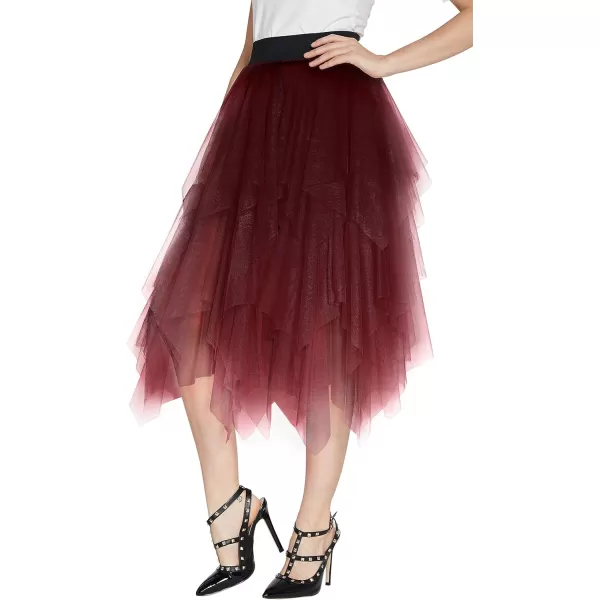 Urban CoCo Womens Sheer Tutu Skirt Tulle Mesh Layered Midi SkirtWine Red