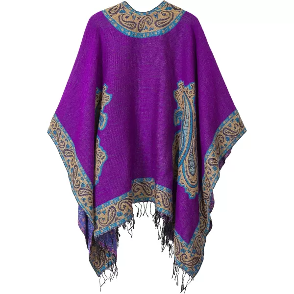Womens Retro Style Vintage Pattern Tassel Poncho Shawl Cape Wraps For WomenSeries 2 Purple