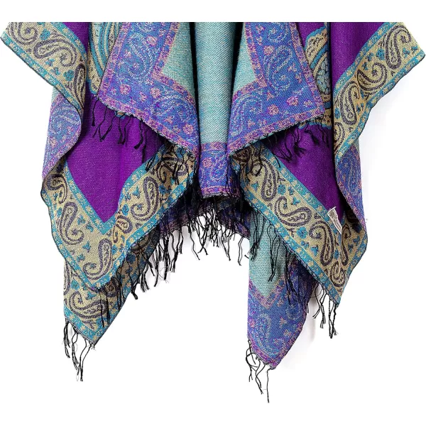 Womens Retro Style Vintage Pattern Tassel Poncho Shawl Cape Wraps For WomenSeries 2 Purple