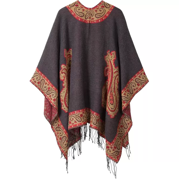 Womens Retro Style Vintage Pattern Tassel Poncho Shawl Cape Wraps For WomenSeries 2gray