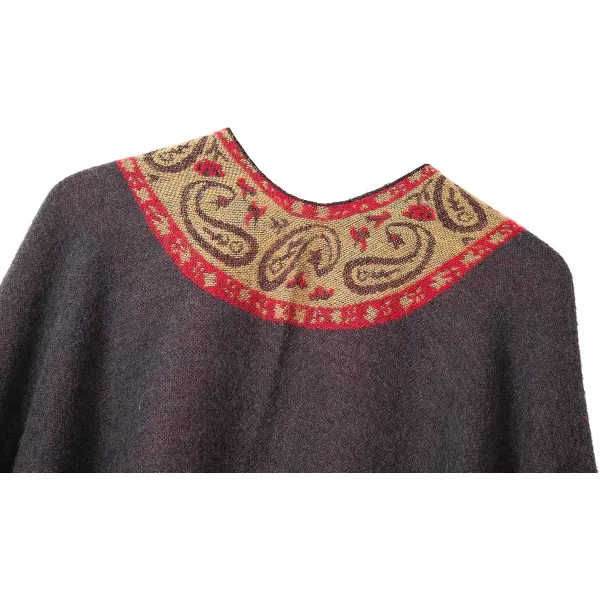 Womens Retro Style Vintage Pattern Tassel Poncho Shawl Cape Wraps For WomenSeries 2gray