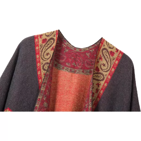 Womens Retro Style Vintage Pattern Tassel Poncho Shawl Cape Wraps For WomenSeries 2gray