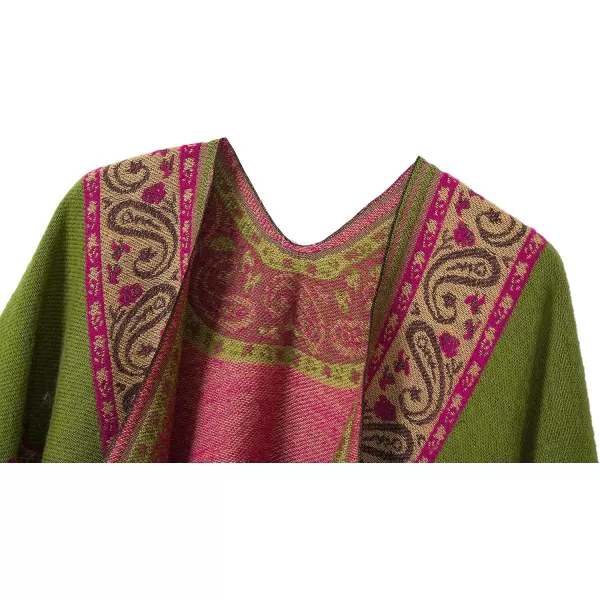 Womens Retro Style Vintage Pattern Tassel Poncho Shawl Cape Wraps For WomenSeries 2green